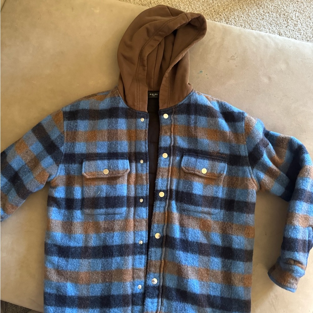 AMIRI Blue and Brown Plaid Shirt Jacket